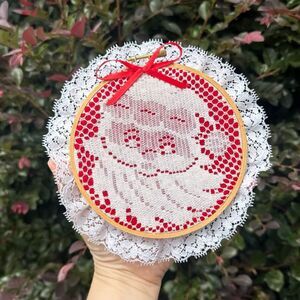Vintage Handmade Christmas Wall Hanging Stitched Santa Claus Cottagecore